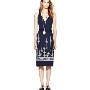 EUC Tory Burch  Reena Navy Wrap With Embroidery Cooktail Dress Size L